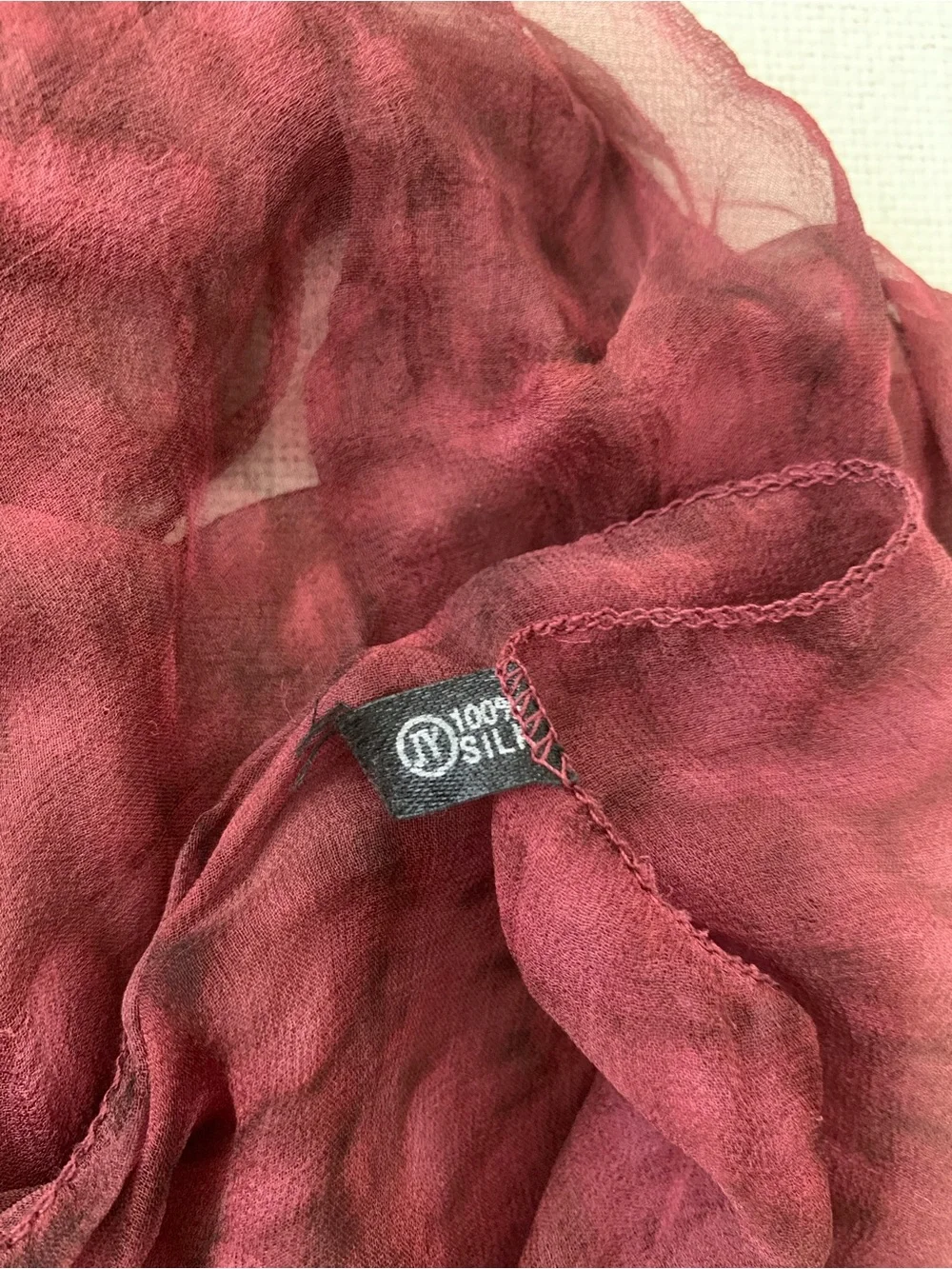 Silk Burgundy Scarf - 100% Silk Lightweight Wrap